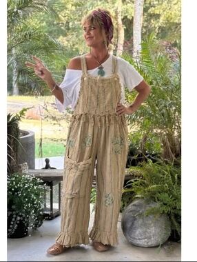 JG2 Desert Song Overalls Boho Striped Beige Overalls